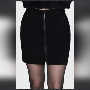 Killstar Black Front-Zip Mini Skirt with O-Ring Details